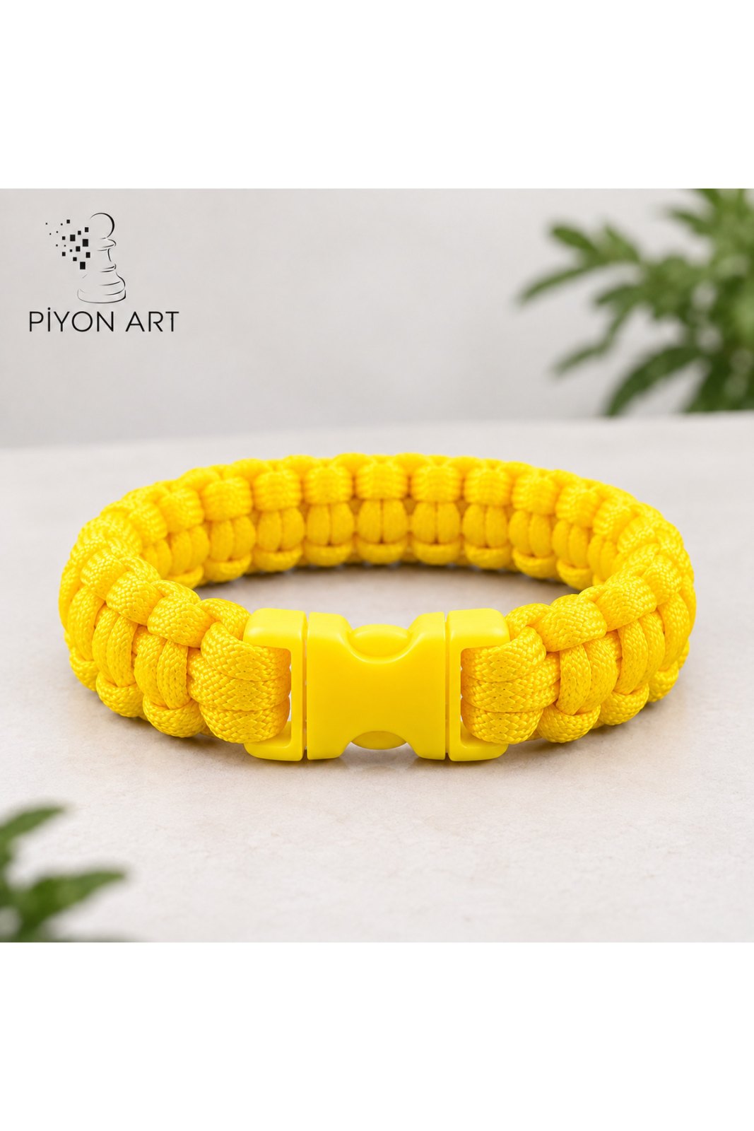 El Yapımı Sarı Paracord Paraşüt İpi Erkek / Unisex Bileklik - Plastik Klipsli Outdoor Survi