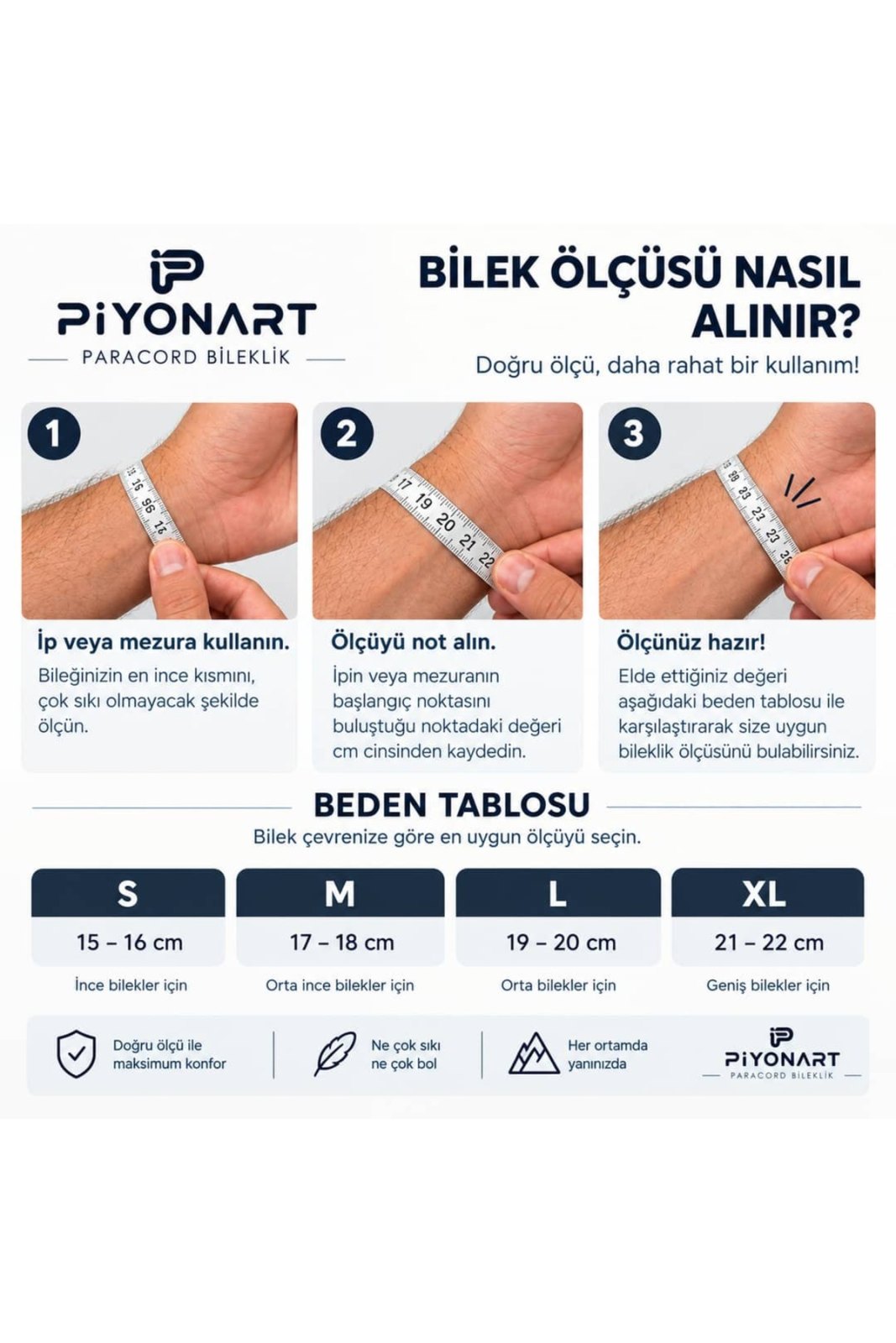 El Yapımı Mavi Paracord Paraşüt İpi Unisex Bileklik Klipsli Outdoor Survival Takı L Beden